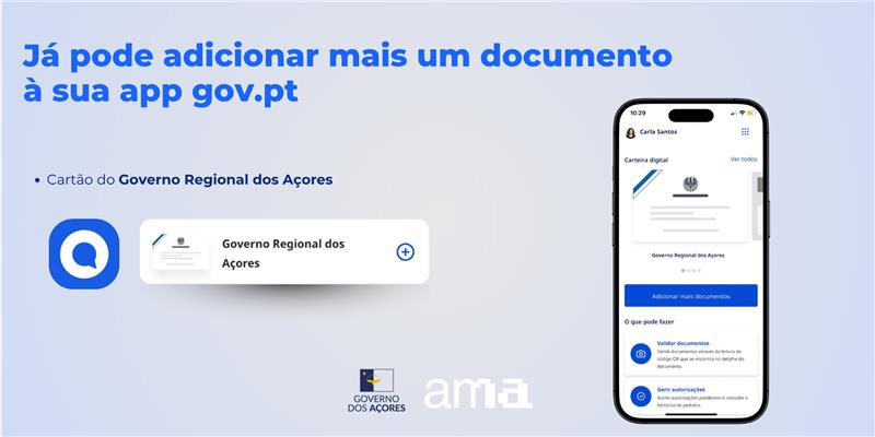 Cartão do Governo Regional dos Açores disponível na aplicação gov.pt